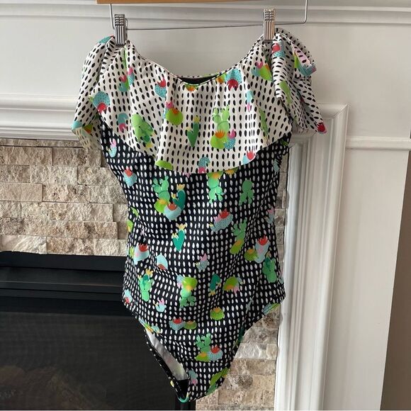 Eloquii Cactus Ruffle Off the Shoulder One Piece Swimsuit Sz 12 - Picture 2 of 5
